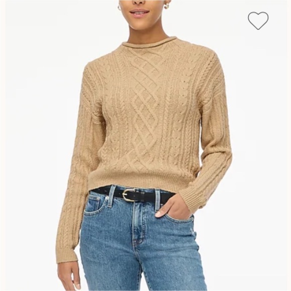 NWT J. Crew roll neck Cable Knit cotton blend soft fisherman Sweater camel Sz XS - Picture 1 of 8